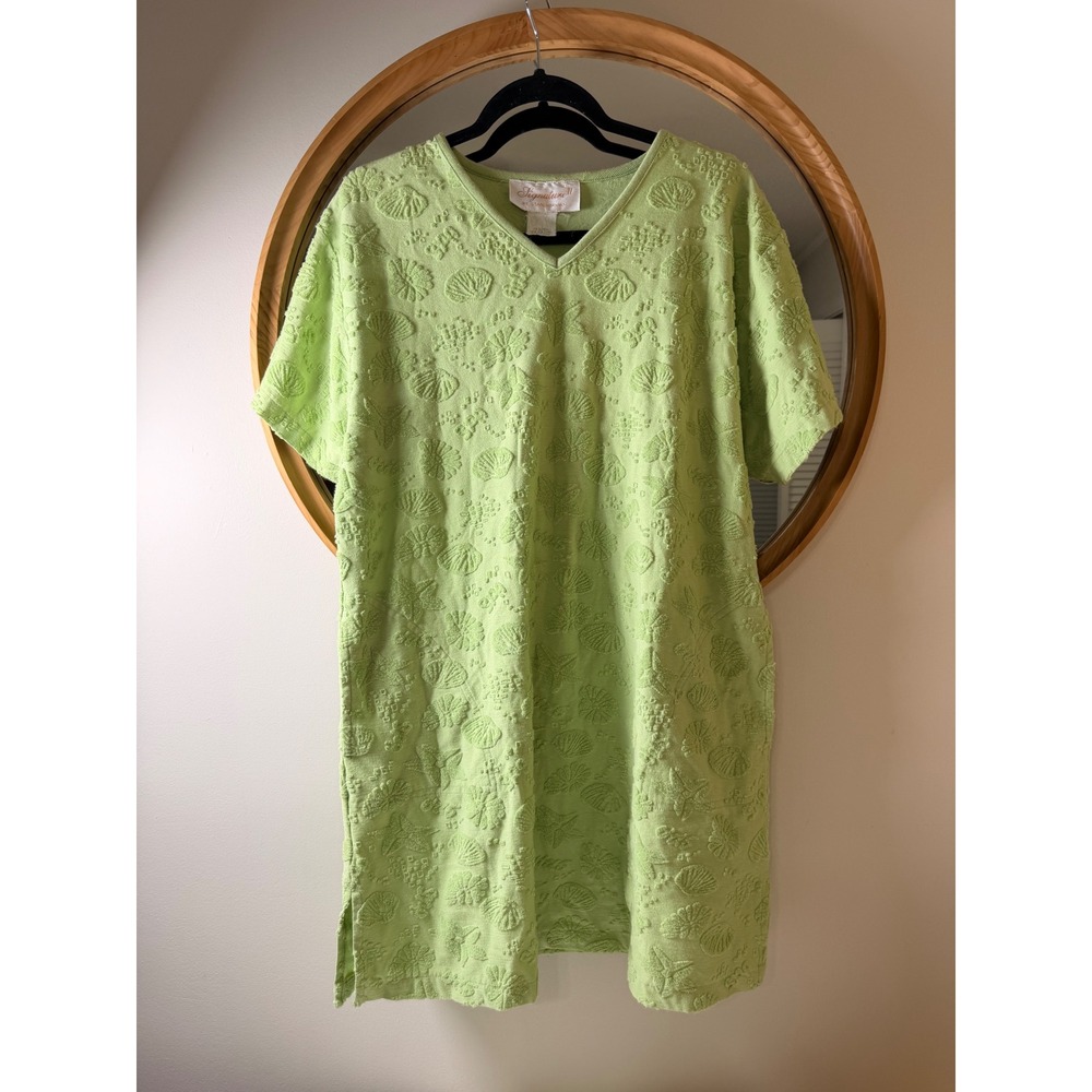 Signature II‎ Stan Herman Tunic Women L Lime Green Excellent Shell Terry Cloth